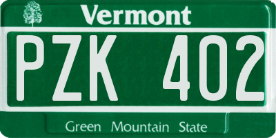 VT license plate PZK402