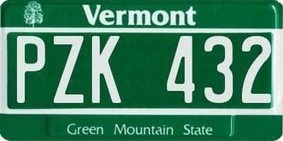 VT license plate PZK432