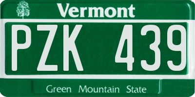 VT license plate PZK439