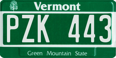 VT license plate PZK443
