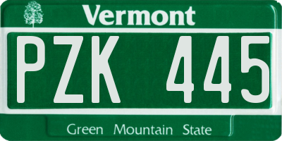 VT license plate PZK445