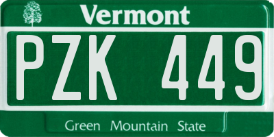 VT license plate PZK449