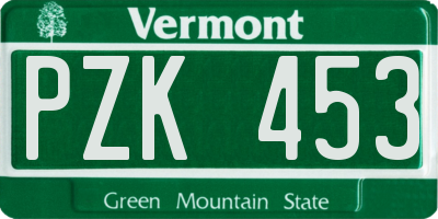 VT license plate PZK453