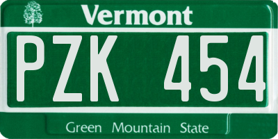 VT license plate PZK454