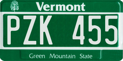 VT license plate PZK455