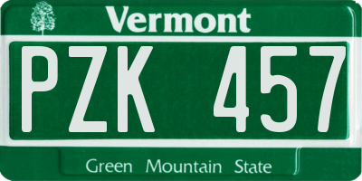 VT license plate PZK457