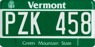 VT license plate PZK458