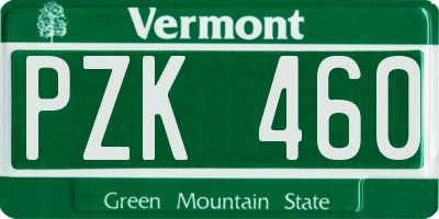 VT license plate PZK460