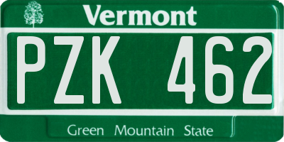 VT license plate PZK462