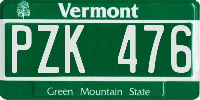 VT license plate PZK476