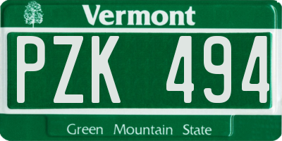 VT license plate PZK494