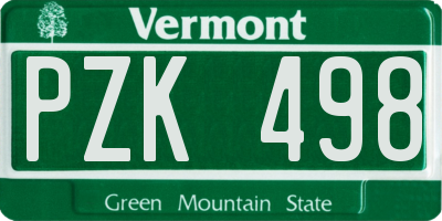 VT license plate PZK498