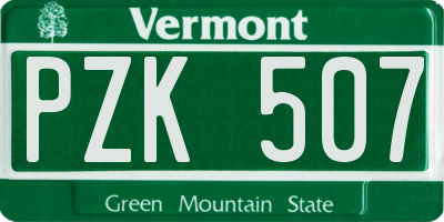 VT license plate PZK507