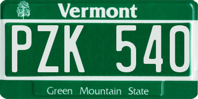 VT license plate PZK540