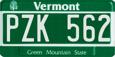 VT license plate PZK562
