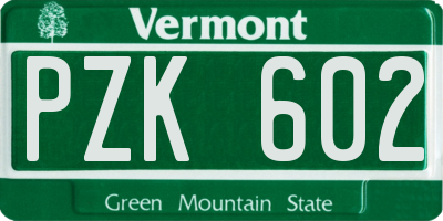 VT license plate PZK602
