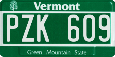 VT license plate PZK609