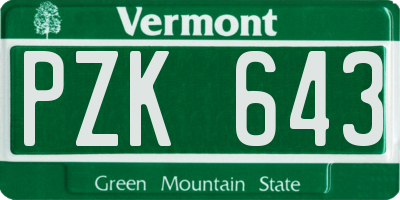 VT license plate PZK643