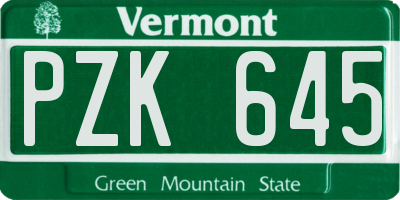 VT license plate PZK645