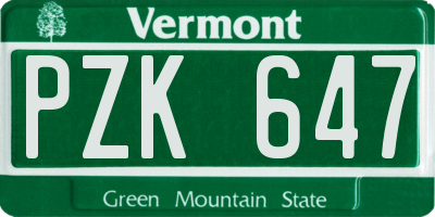 VT license plate PZK647