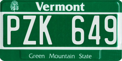 VT license plate PZK649