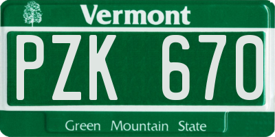 VT license plate PZK670