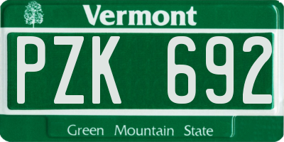 VT license plate PZK692