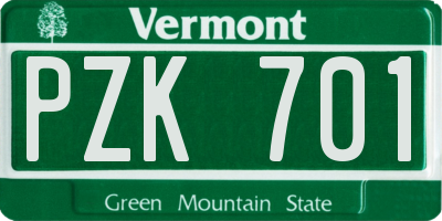 VT license plate PZK701