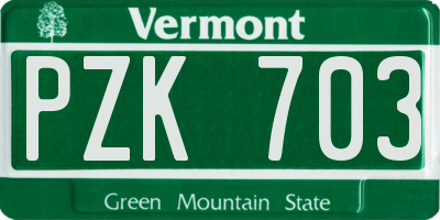 VT license plate PZK703