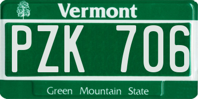VT license plate PZK706