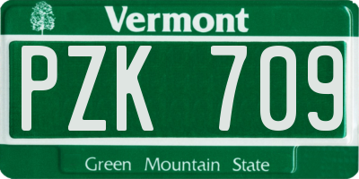 VT license plate PZK709