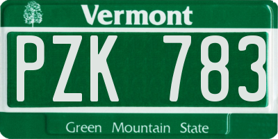 VT license plate PZK783
