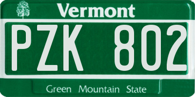 VT license plate PZK802