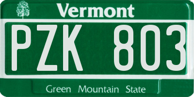 VT license plate PZK803