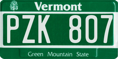 VT license plate PZK807