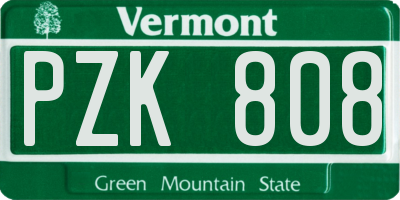 VT license plate PZK808