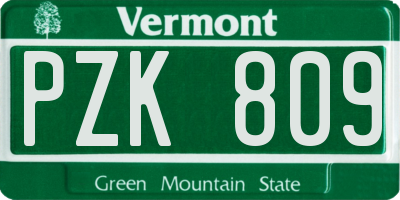 VT license plate PZK809