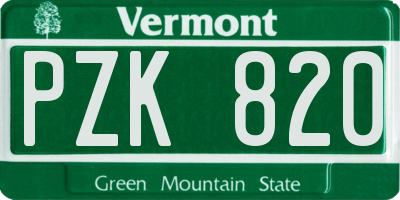 VT license plate PZK820