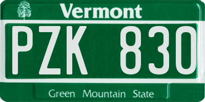 VT license plate PZK830