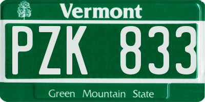 VT license plate PZK833