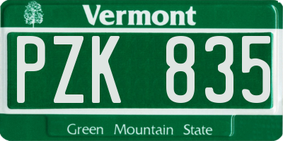 VT license plate PZK835