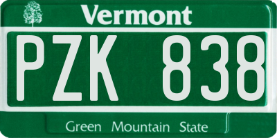 VT license plate PZK838