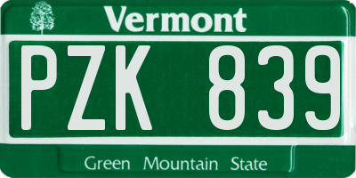 VT license plate PZK839