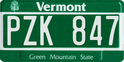 VT license plate PZK847