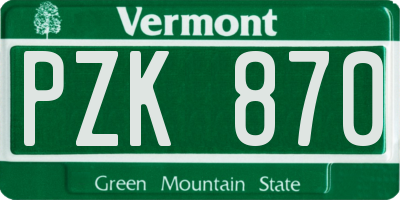 VT license plate PZK870
