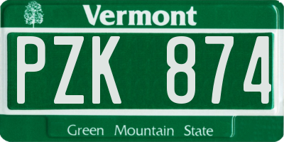 VT license plate PZK874