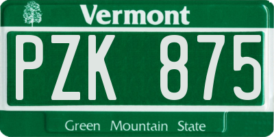 VT license plate PZK875