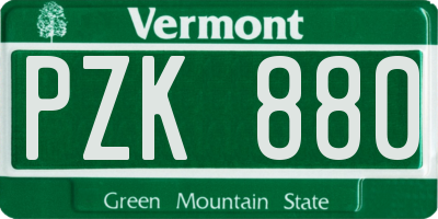 VT license plate PZK880