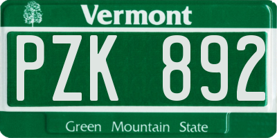 VT license plate PZK892