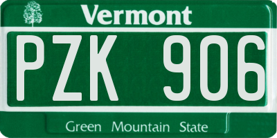 VT license plate PZK906